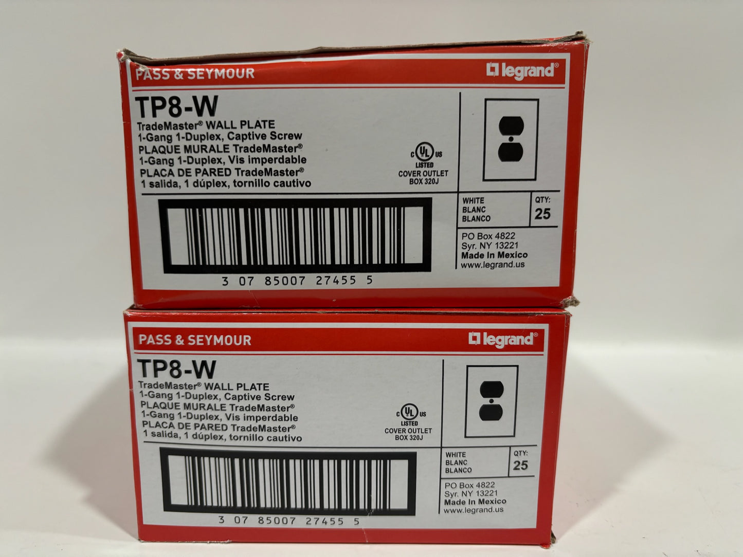 New 50PC Legrand TP8-W 1-Gang Nylon Wall Plate, Duplex Receptacle
