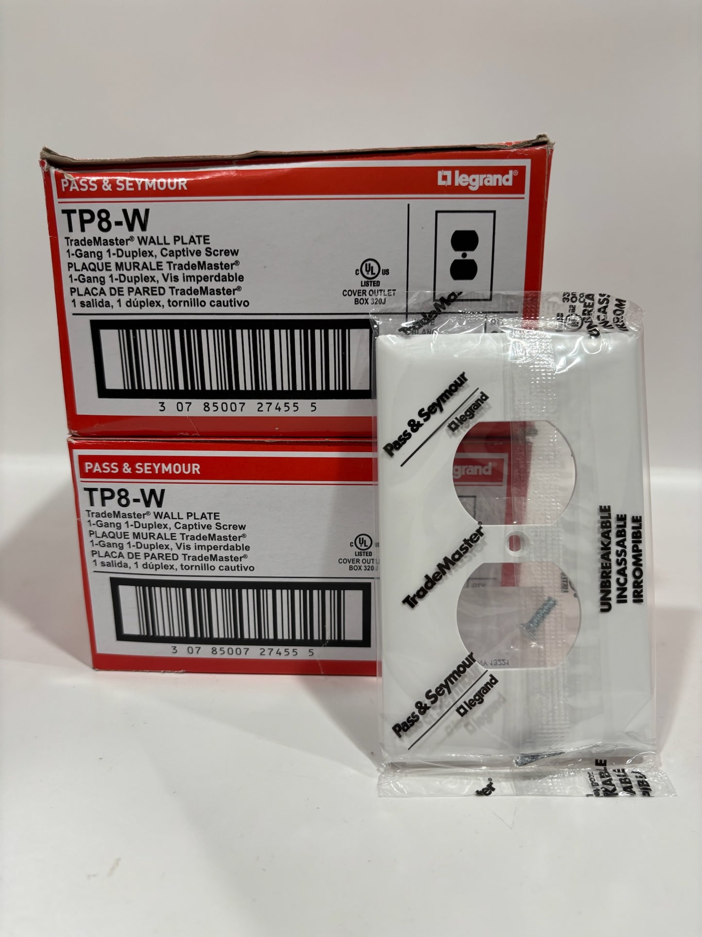New 50PC Legrand TP8-W 1-Gang Nylon Wall Plate, Duplex Receptacle