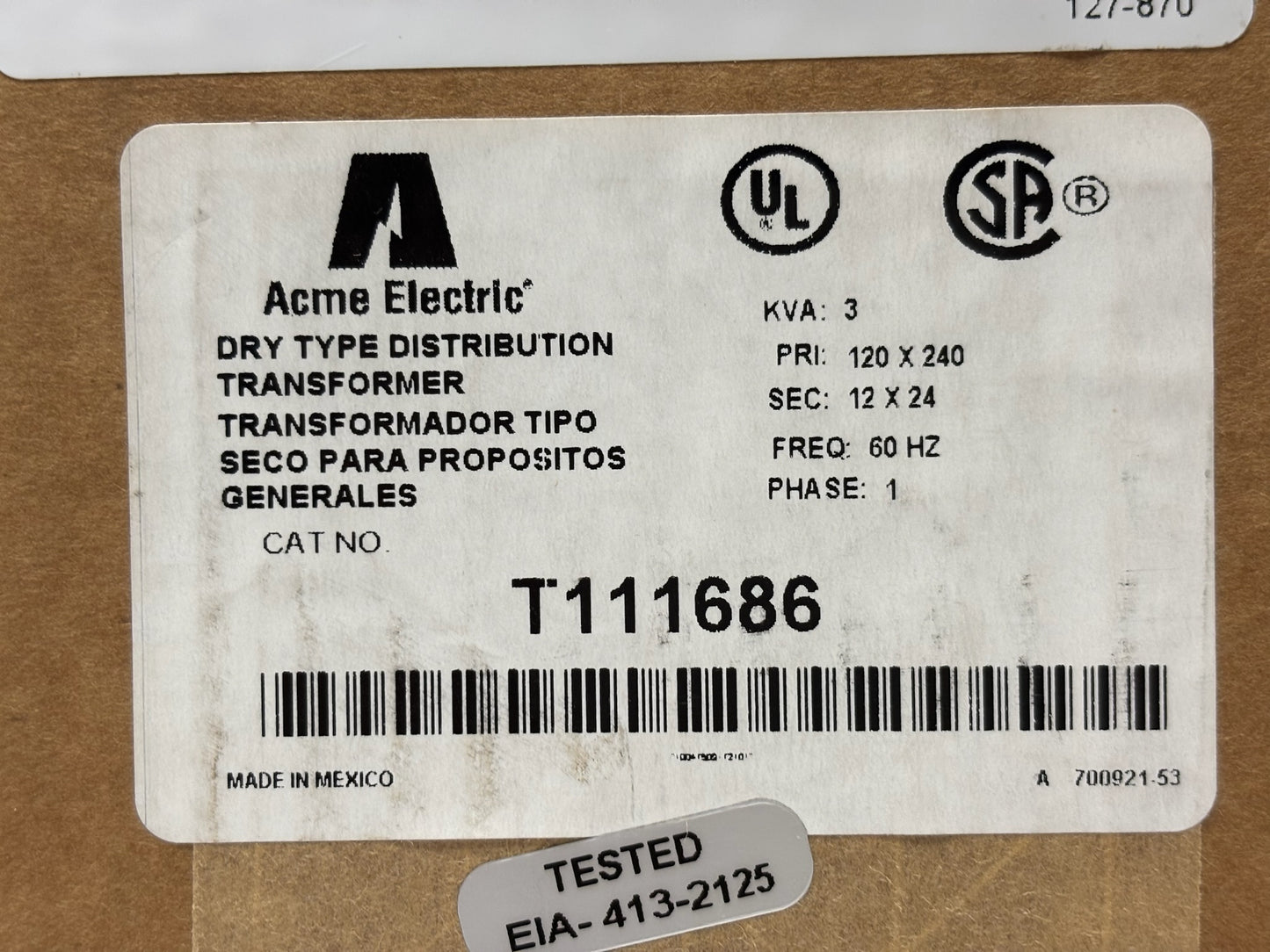 Acme T111686 3 kVA Encapsulated Single-Phase Buck-Boost Transformer 120/240V