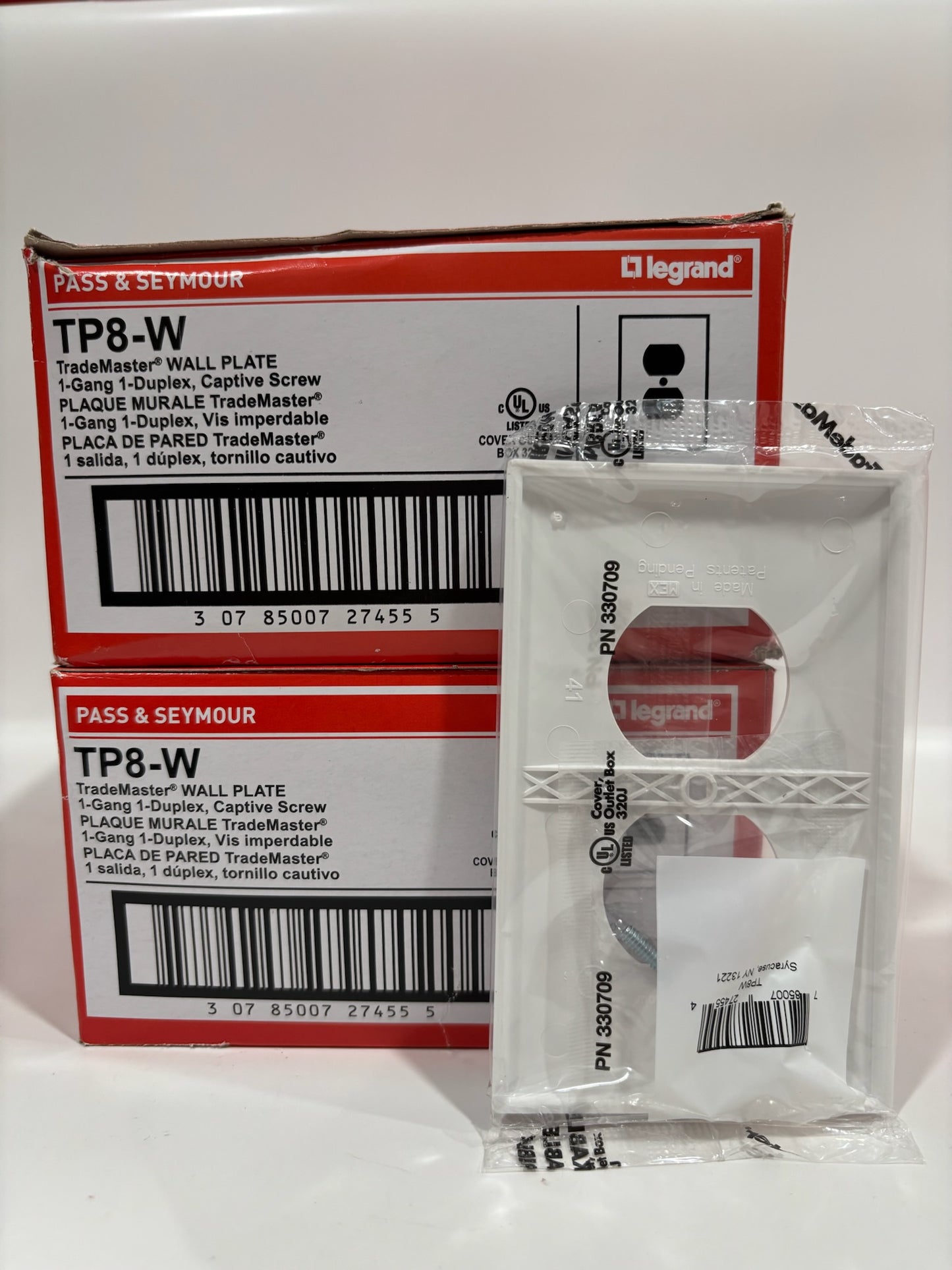 New 50PC Legrand TP8-W 1-Gang Nylon Wall Plate, Duplex Receptacle