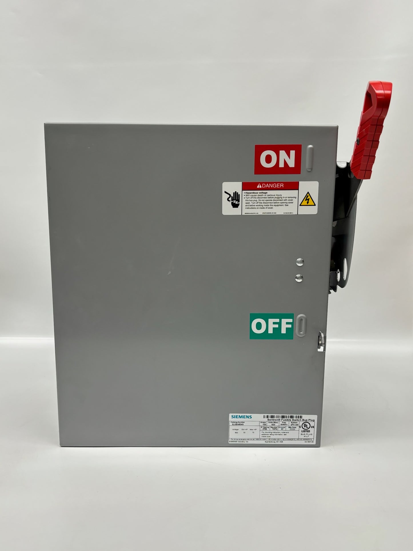 Siemens Sentron SLVBH4634G Bus Plug 100 Amp 600V 4‑Wire IP55
