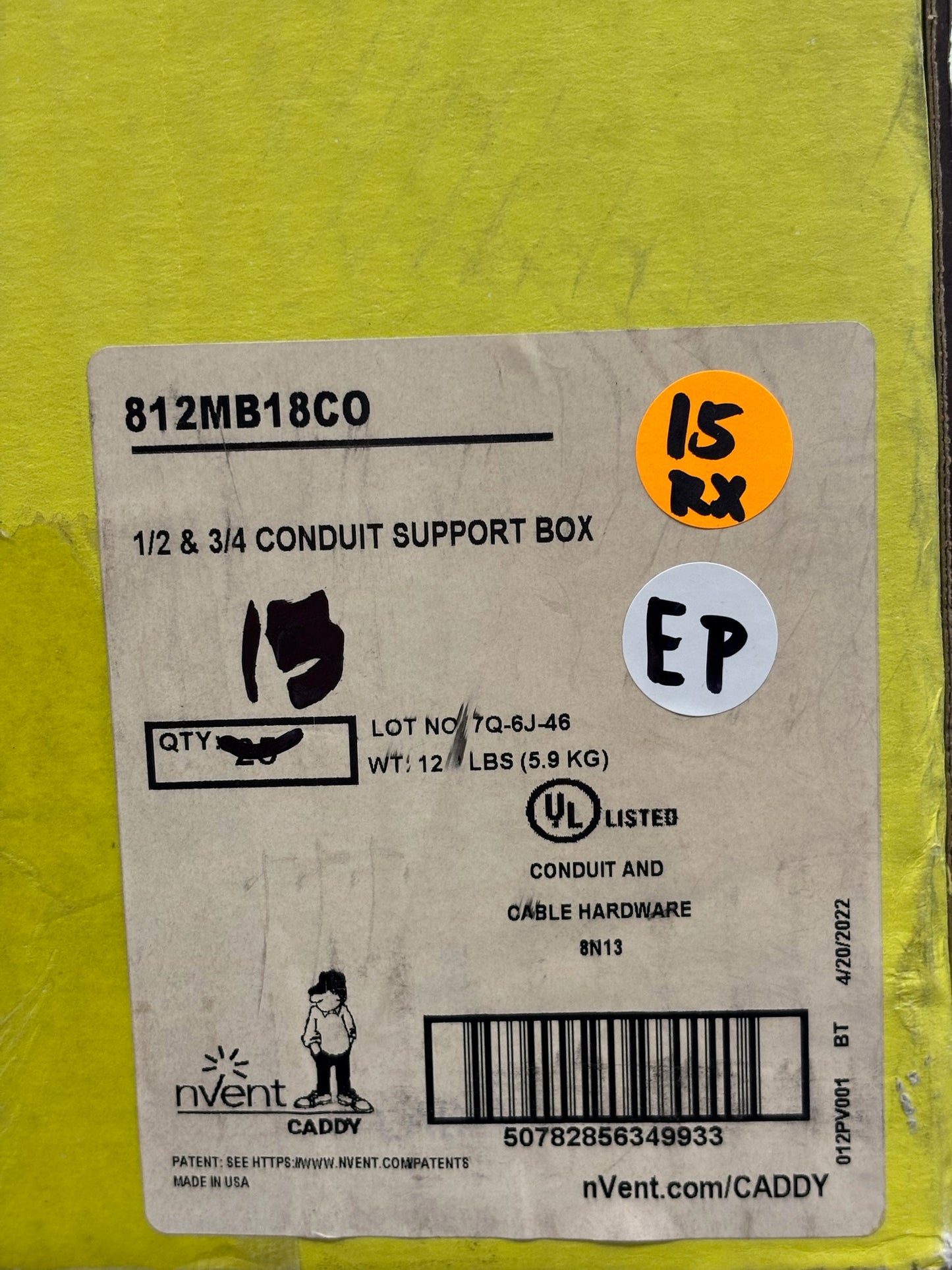 15 Pk nVent Caddy 812MB18C0 Box Hanger for 1/2 & 3/4 in Conduit