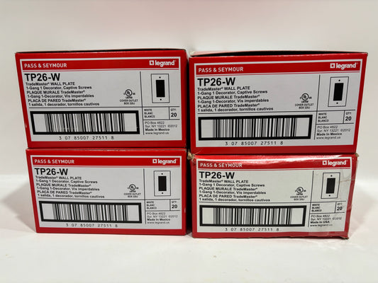 New 100PC Legrand TP26-W 1-Gang Nylon Wall Plate, 1 Decorator Opening