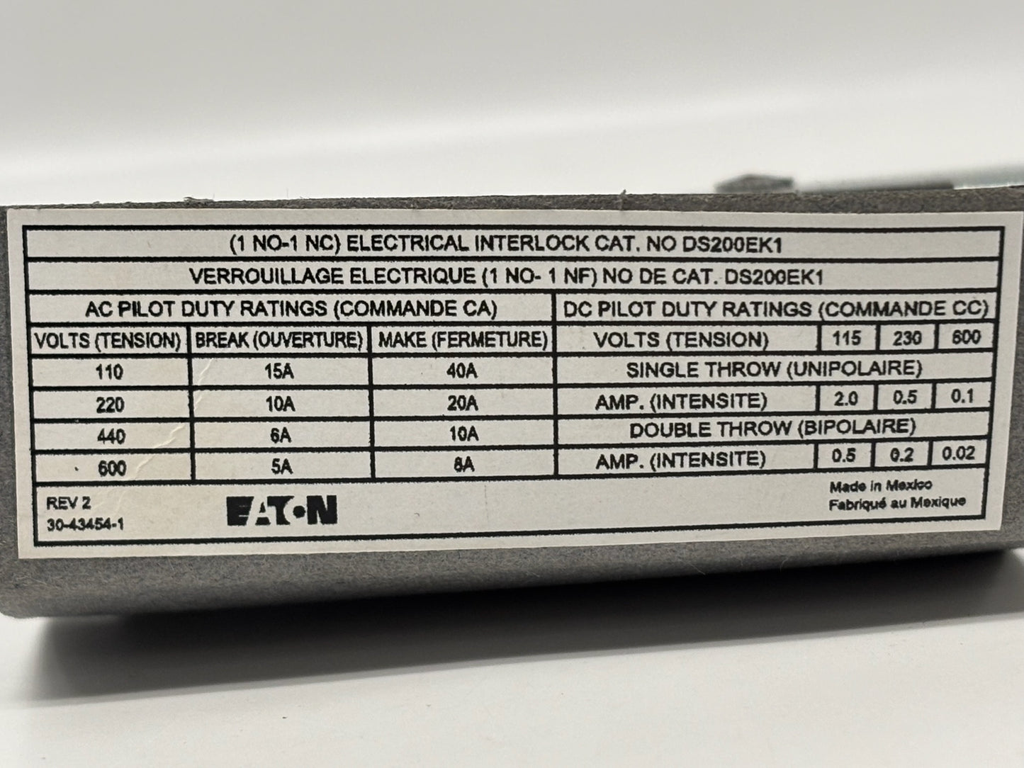 Eaton DS200EK1 Auxiliary Contact Kit – 1 NO/1 NC for Safety Switches