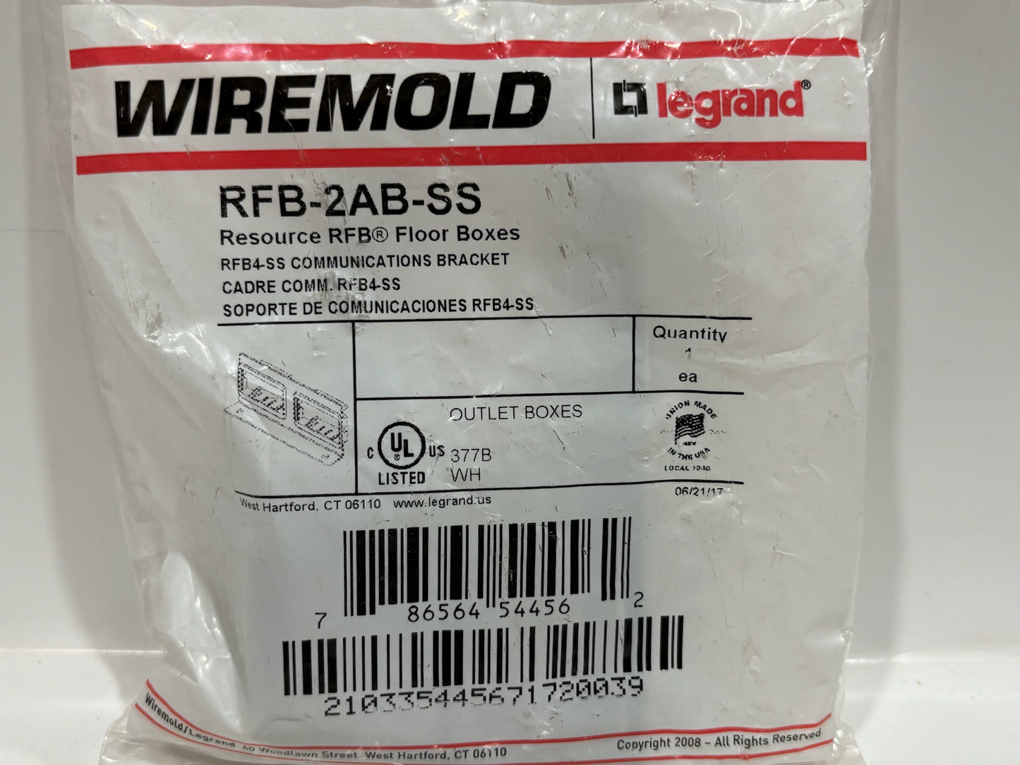 New 3PK Legrand WireMold RFB-2AB-SS Communication Bracket