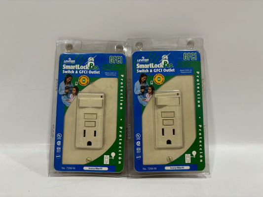 New 2PK Leviton 7299-NI SmartLock Switch & GFCI Outlet 15A-125V