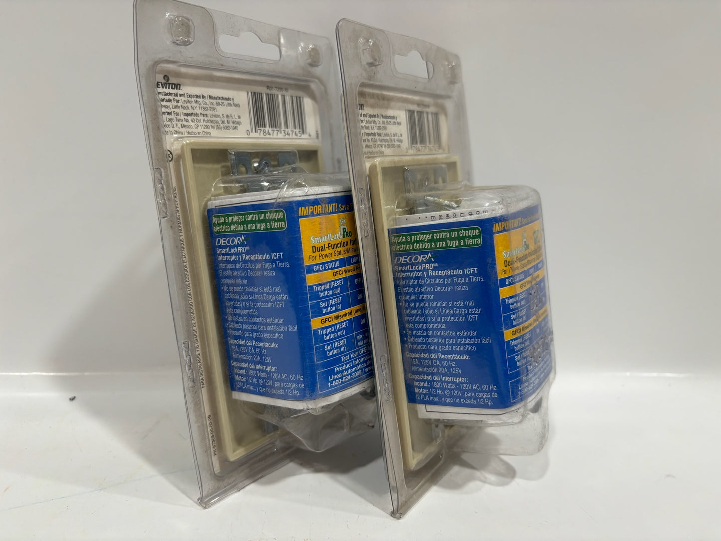 New 2PK Leviton 7299-NI SmartLock Switch & GFCI Outlet 15A-125V
