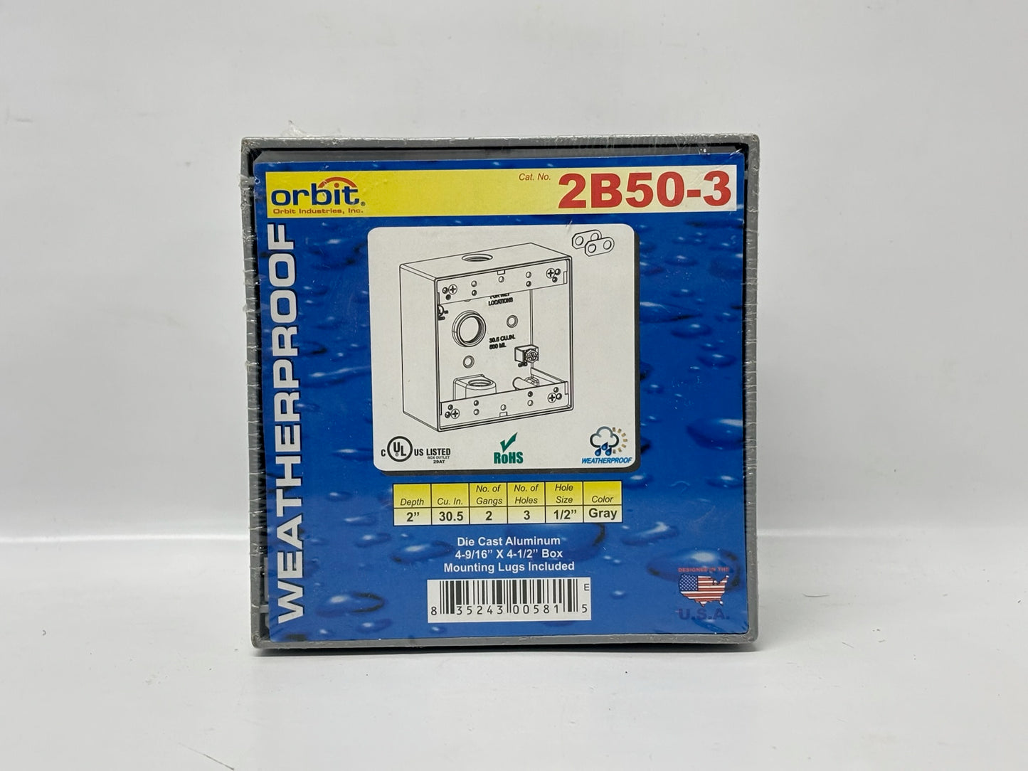 4PK Orbit 2B50-3 2-Gang Weatherproof Outlet Box – 2" Deep, Gray
