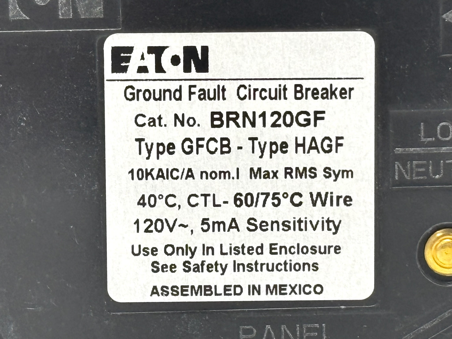 Eaton BRN120GF 20A Single-Pole GFCI Circuit Breaker – 120/240V