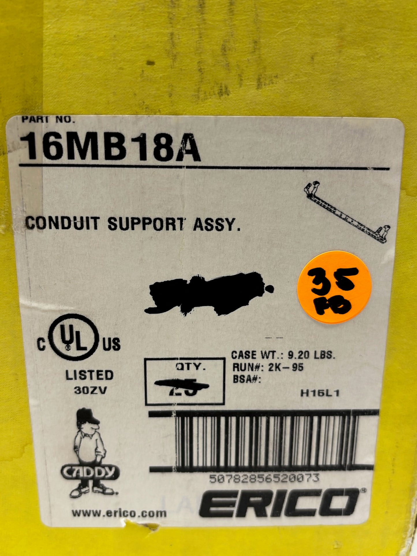 35 Pk nVent CADDY 16MB18A Conduit Support Assembly for 1” EMT and Boxes