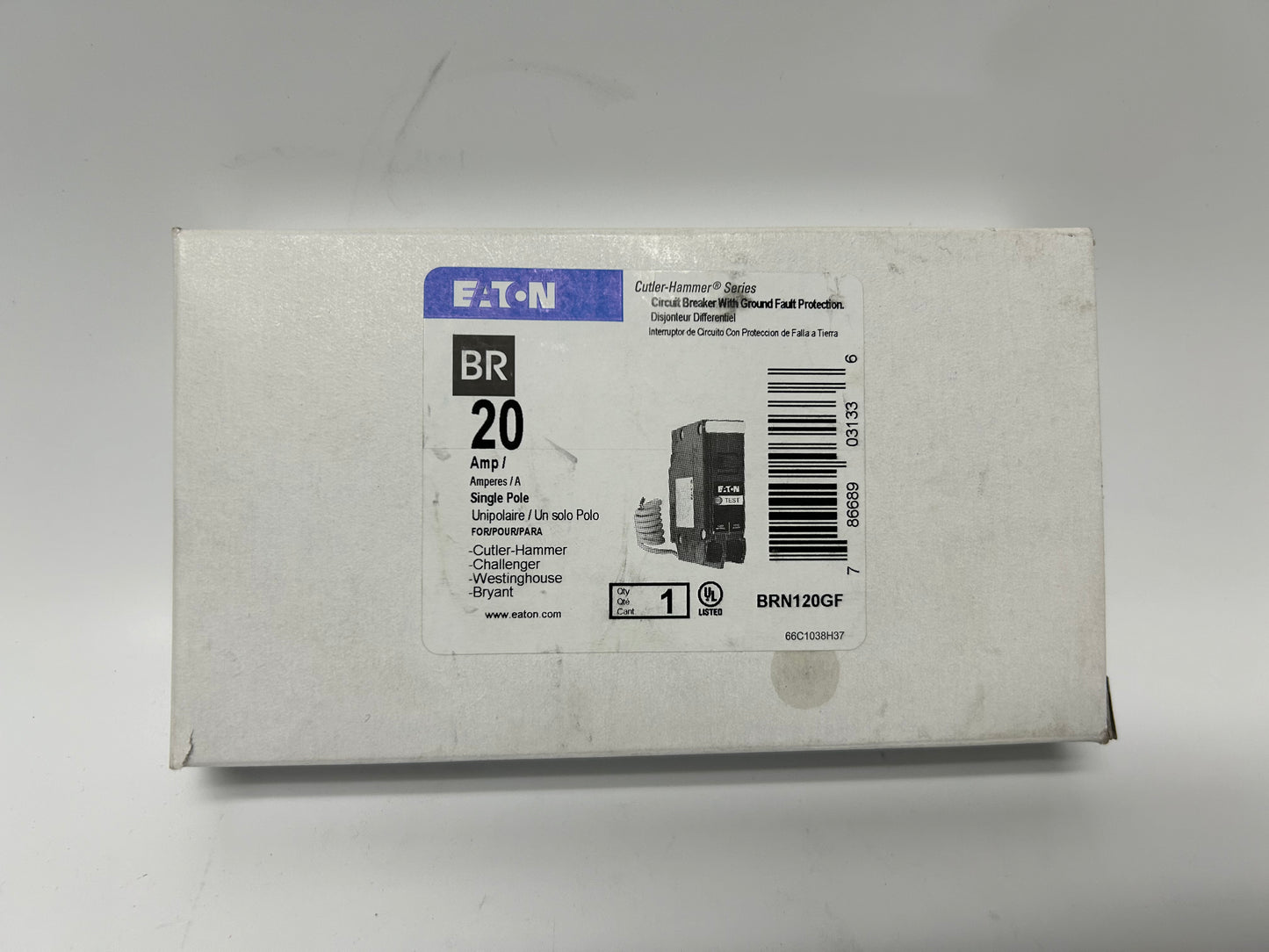 EATON BRN120GF Plug-in ground fault breaker 20 A 10 kAIC Single-pole 120/240