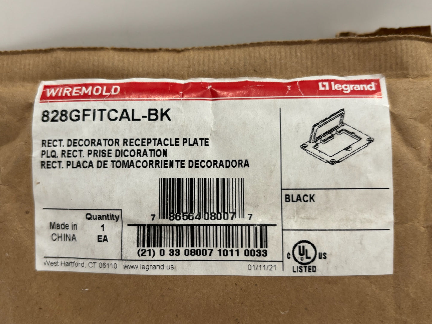New WireMold 828GFITCAL-BK Decorator Receptacle Plate