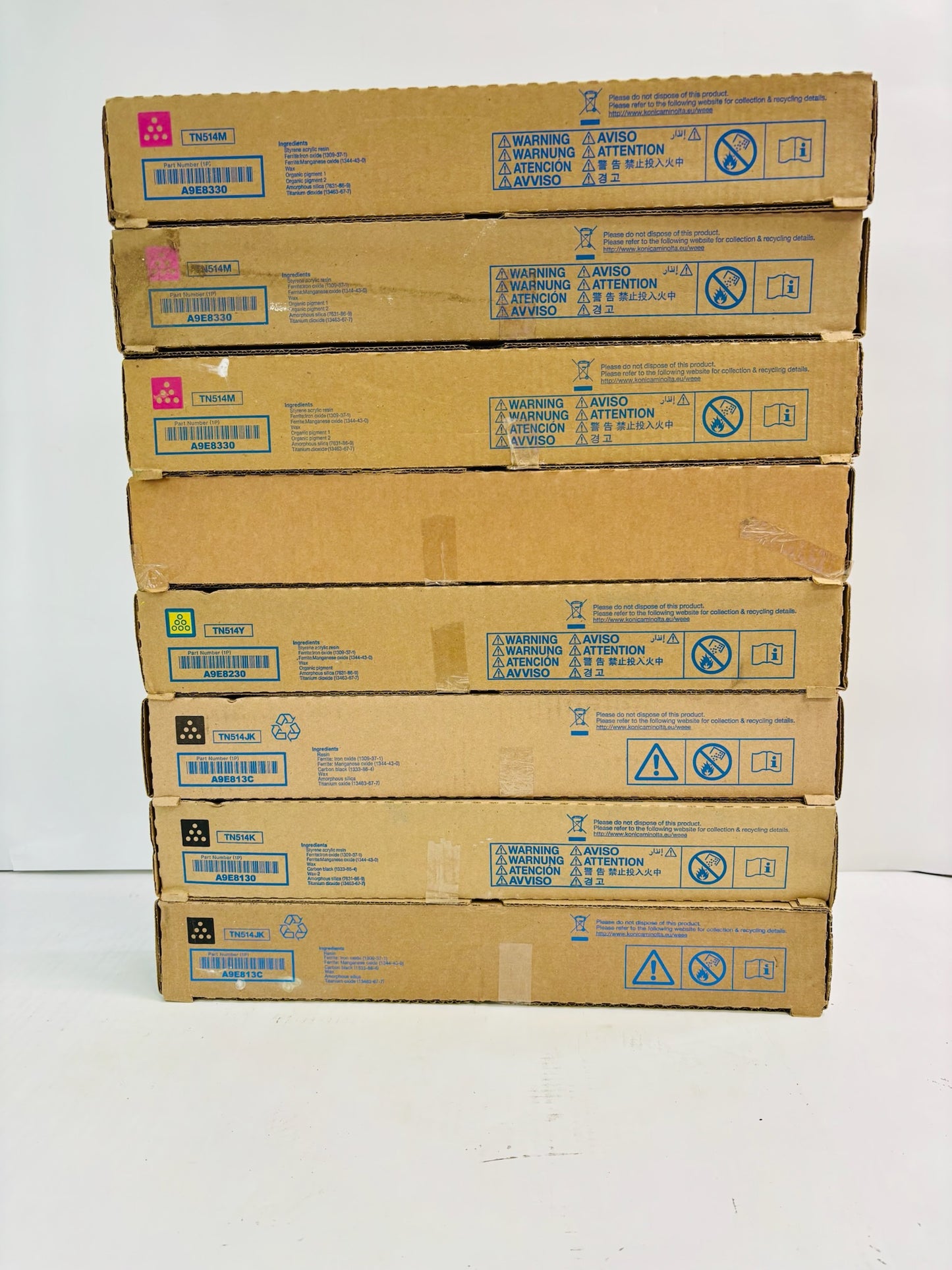 8 Genuine Konica BH C458,C558 Magenta, Yellow & Black Toner TN514 MMMYYKKK