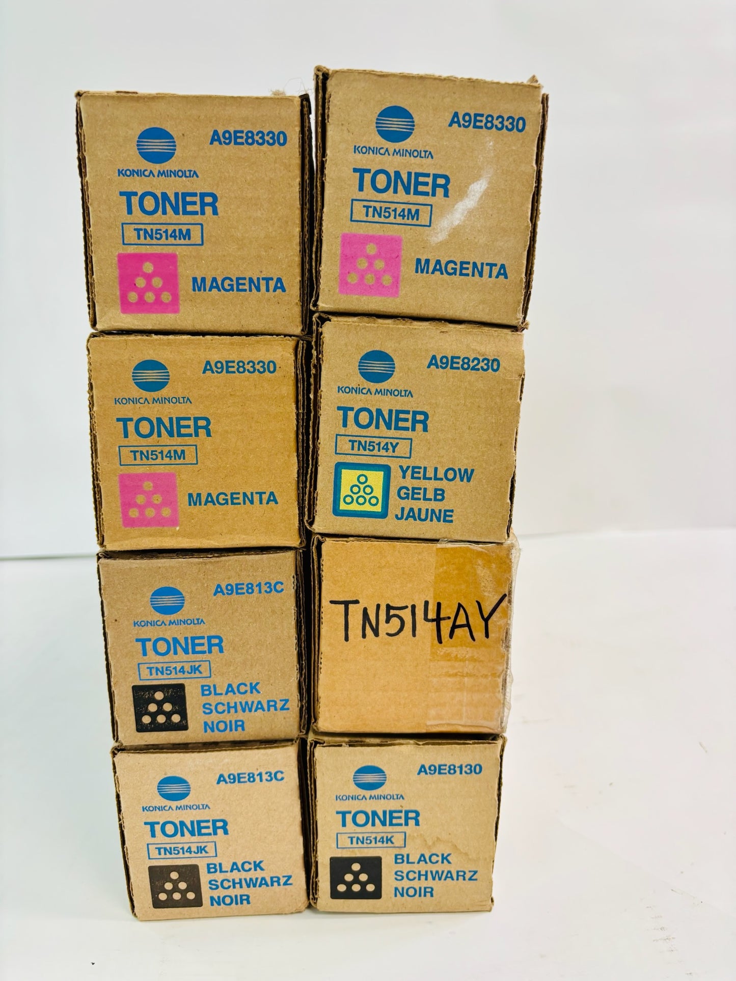 8 Genuine Konica BH C458,C558 Magenta, Yellow & Black Toner TN514 MMMYYKKK