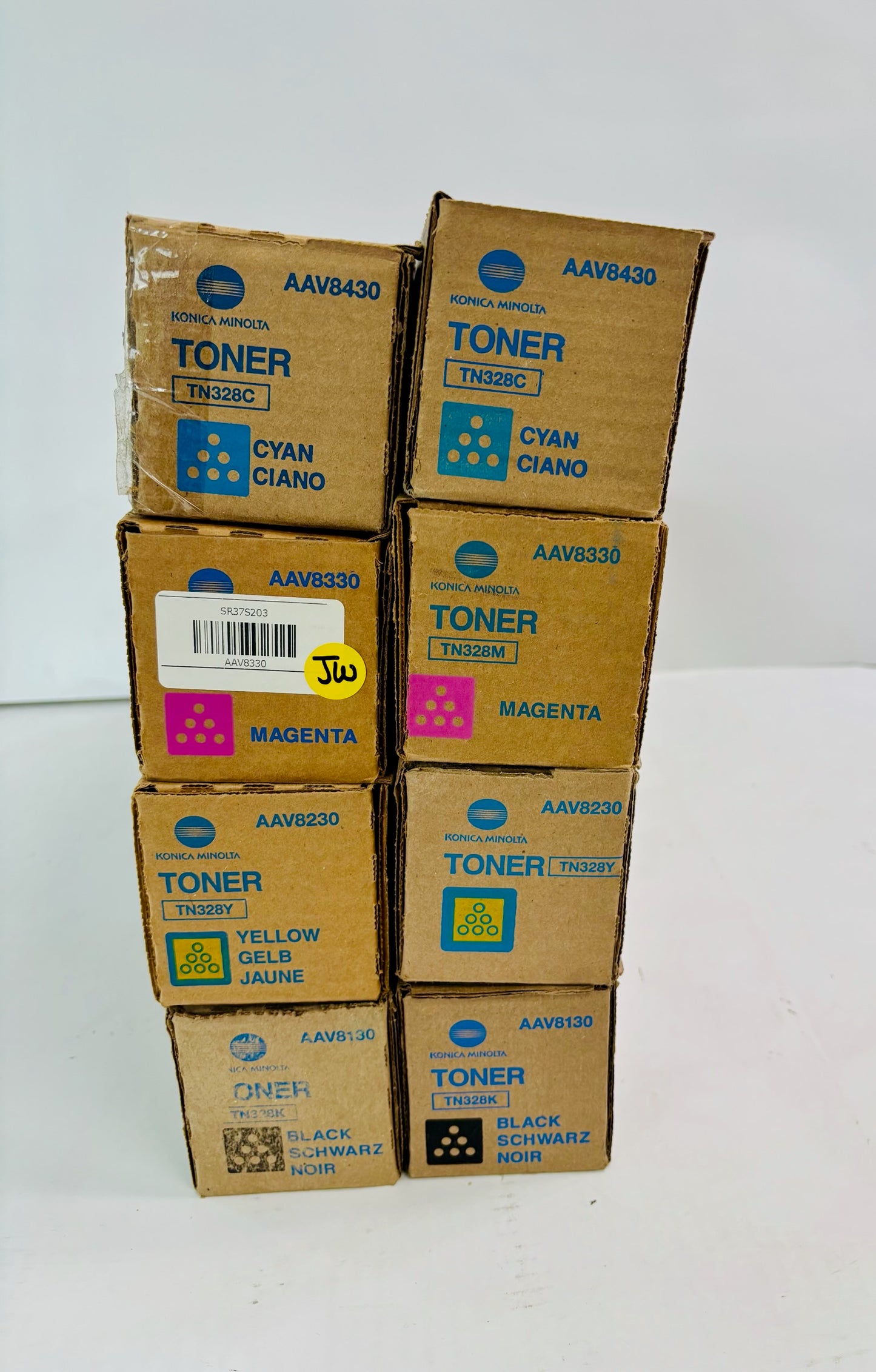 8 Genuine Konica Minolta BH 300i, 360i Cyan, Magenta, Yellow & Black Toner TN328