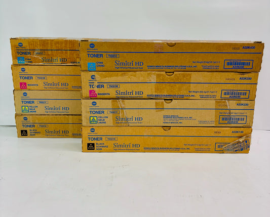 8 Genuine Konica Minolta BH C224,C224e Cyan, Magenta, Yellow & Black Toner TN321
