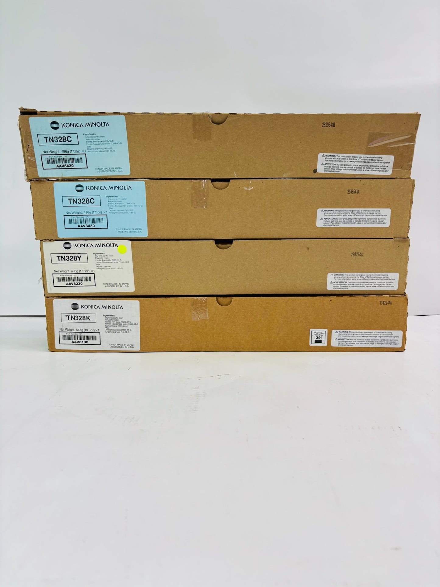 4 Genuine Konica Minolta BH 300i, 360i Cyan, Yellow & Black Toner TN328