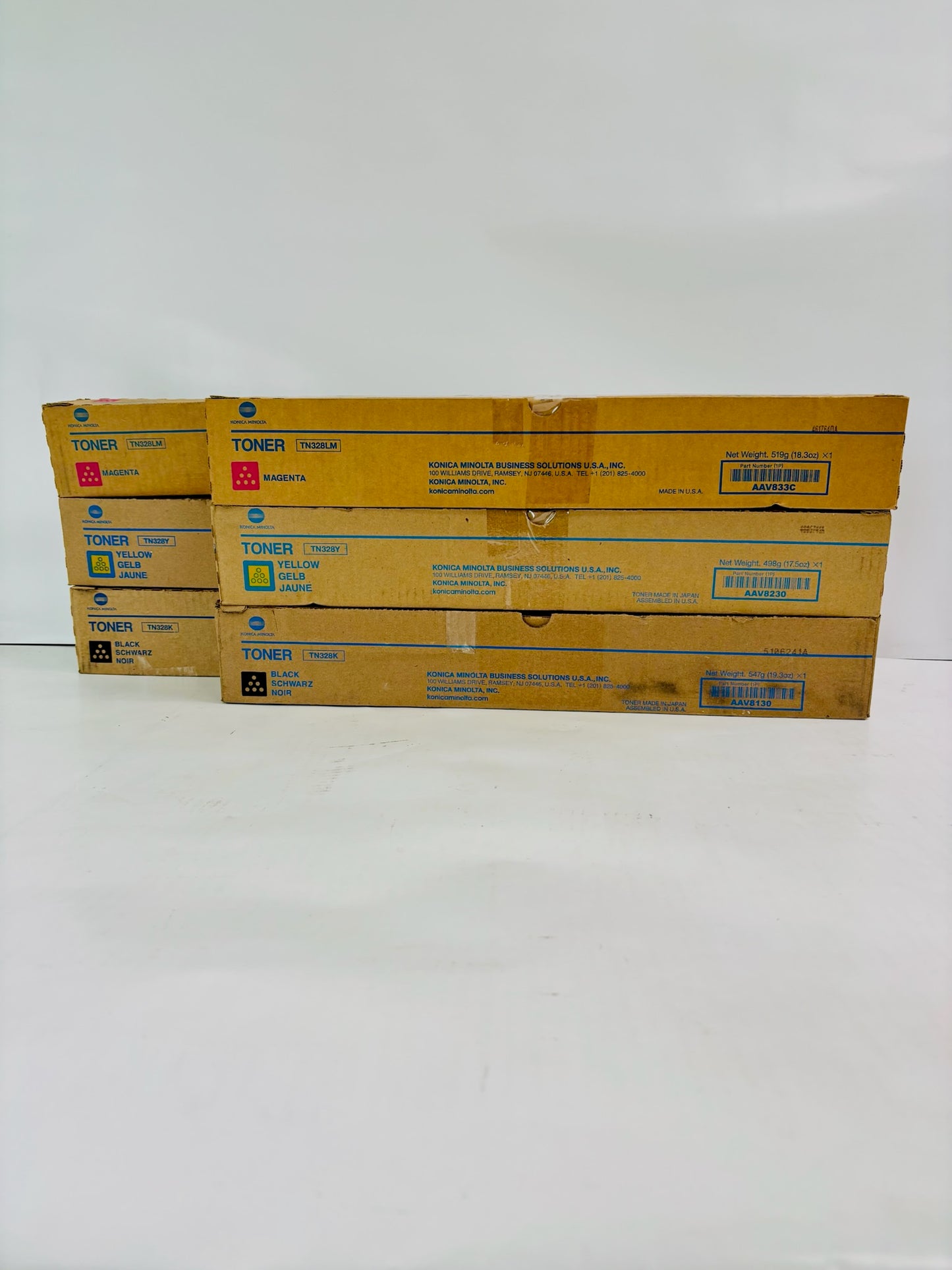 6 Genuine Konica Minolta BH 300i, 360i Magenta, Yellow & Black Toner TN328