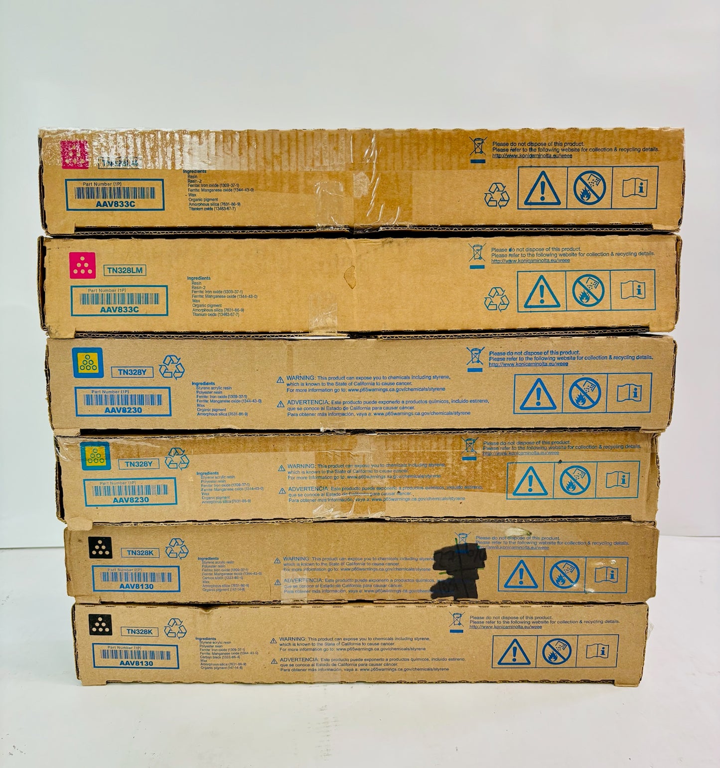 6 Genuine Konica Minolta BH 300i, 360i Magenta, Yellow & Black Toner TN328
