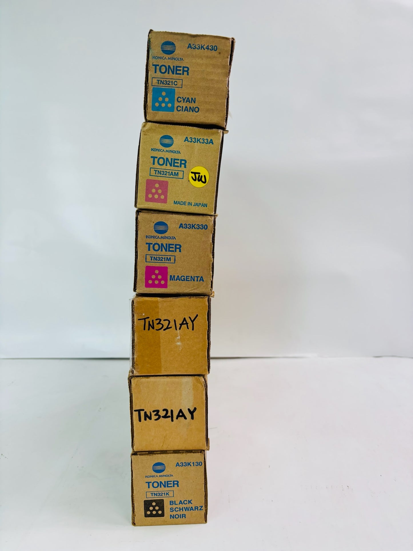 6 Genuine Konica Minolta BH C224, C224e Cyan, Magenta, Yellow & Black Toner TN321