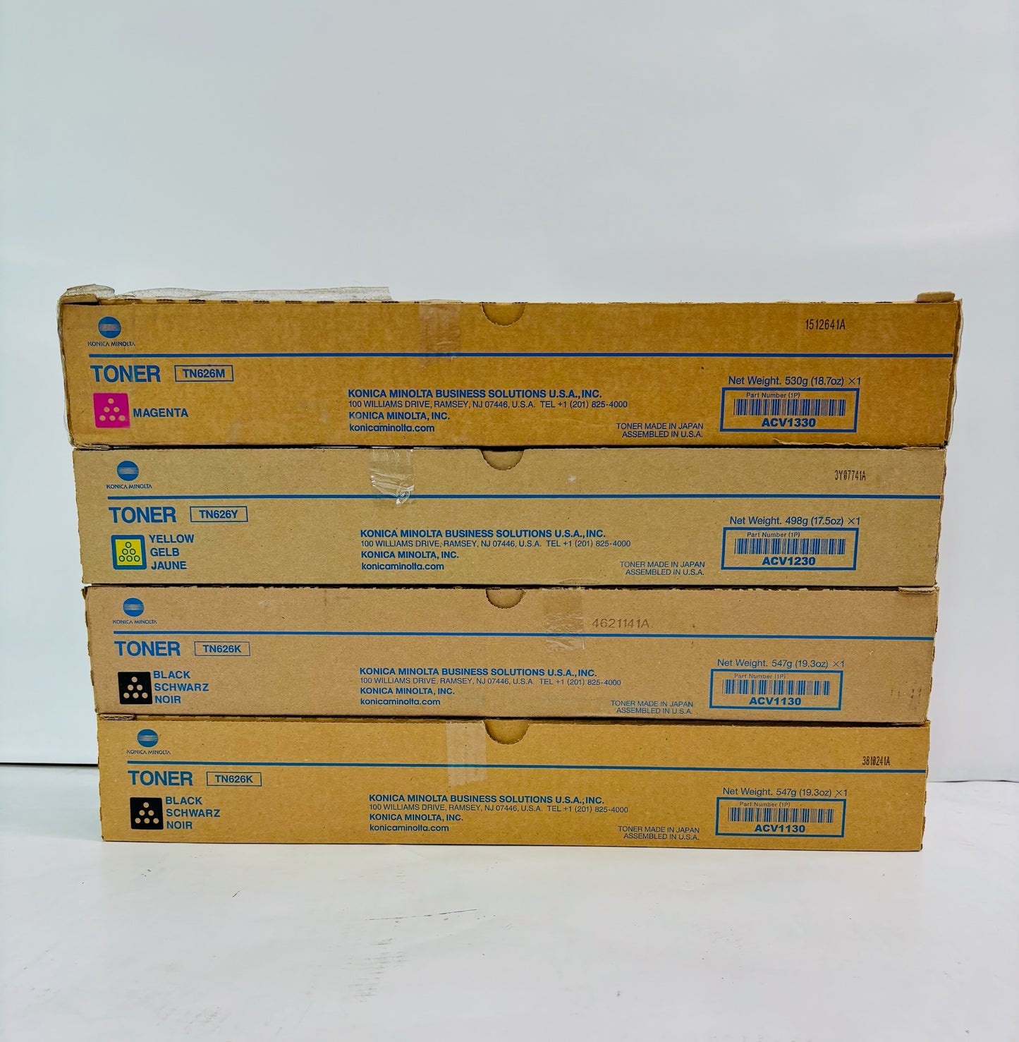 4 Genuine Konica  Bizhub C450i C550i  Magenta, Yellow & Black Toner TN626 MYKK