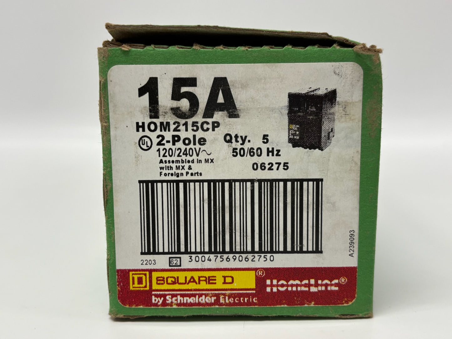 5 Pk Square D HOM215CP 15 A Single-Pole Type HOM Plug-On Circuit Breaker