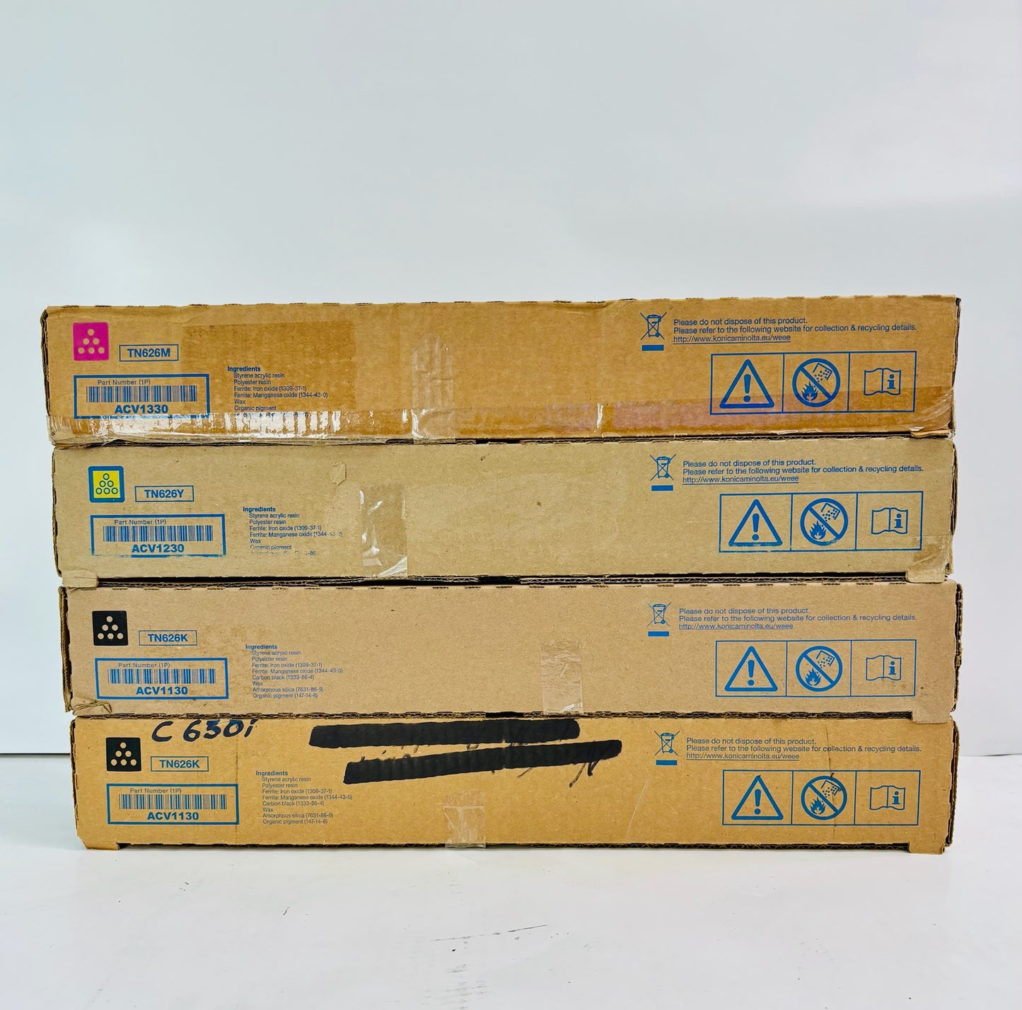 4 Genuine Konica  Bizhub C450i C550i  Magenta, Yellow & Black Toner TN626 MYKK