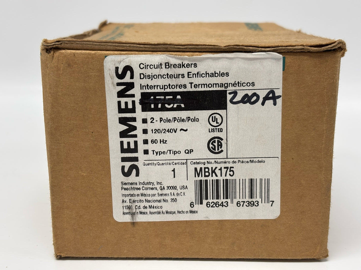 Siemens MBK175 Main Breaker Kit 175A 200A Class Load Centers