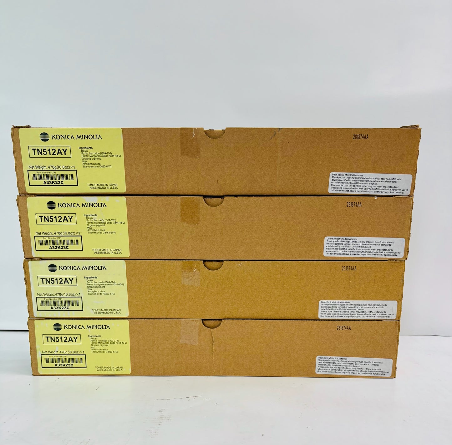 4 Genuine Konica Bizhub C454,C454e,C554 Yellow Toner TN512AY