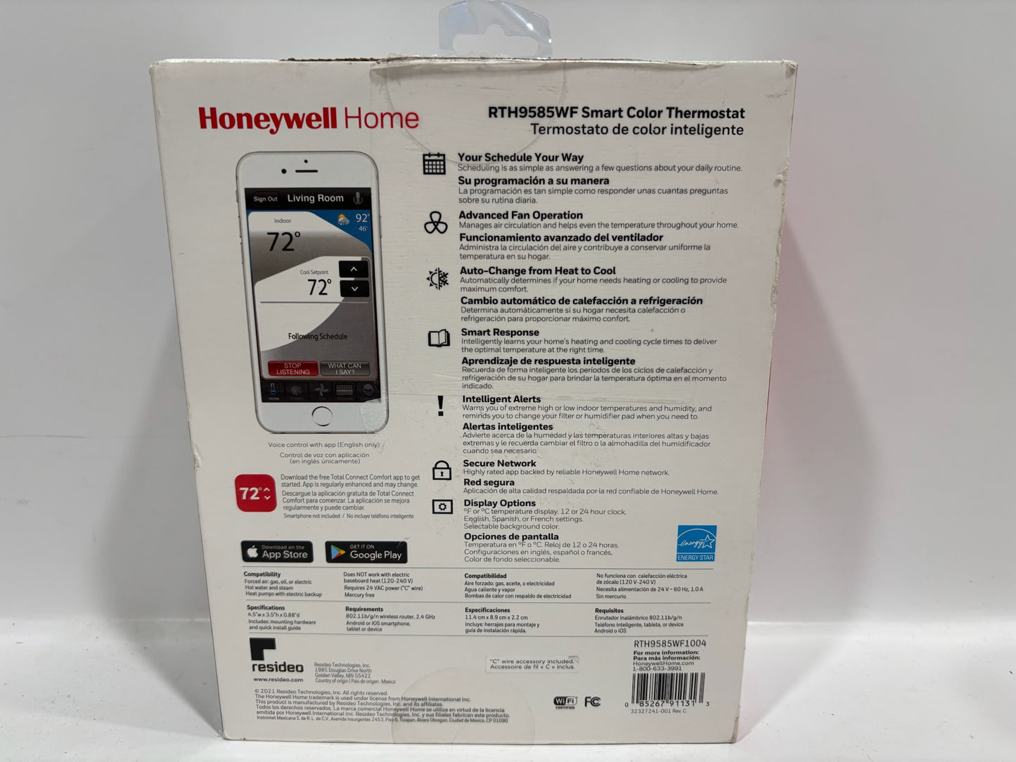 New Open Honeywell RTH9585WF Smart Color Thermostat w/ Color Background