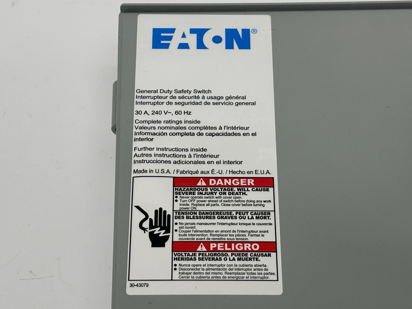 Eaton DG221NRB General Duty Non-Fusible Safety Switch 30A 240V NEMA 3R