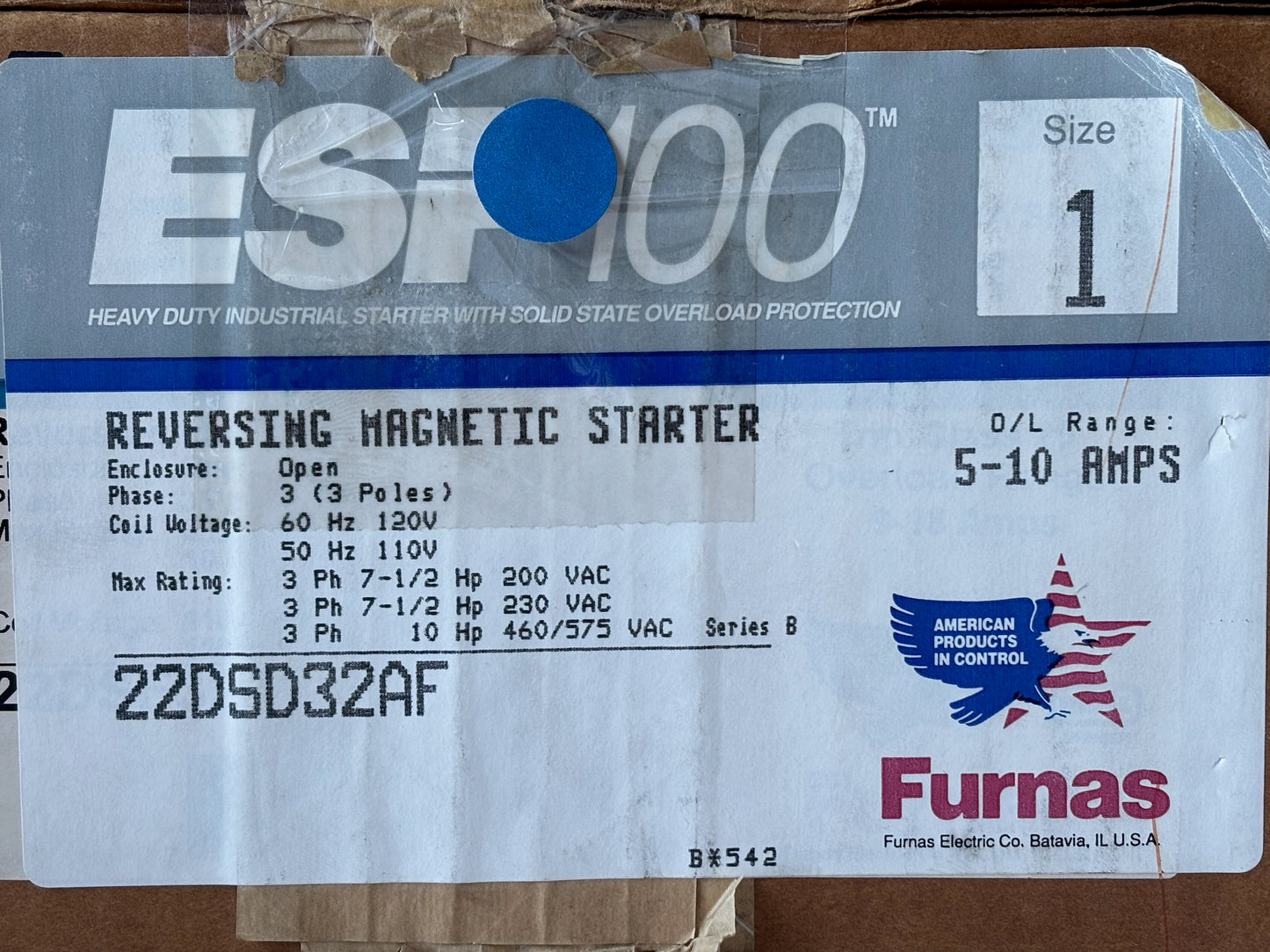 Furnas 220SD32AF Heavy-Duty Magnetic Motor Starter with Overload Protection