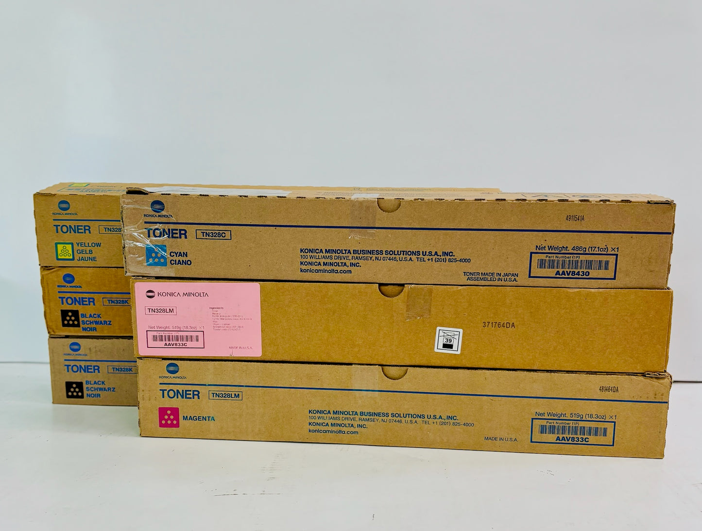 6 Genuine Konica Minolta BH C250i,C300i Cyan, Magenta, Yellow & Black Toner TN328