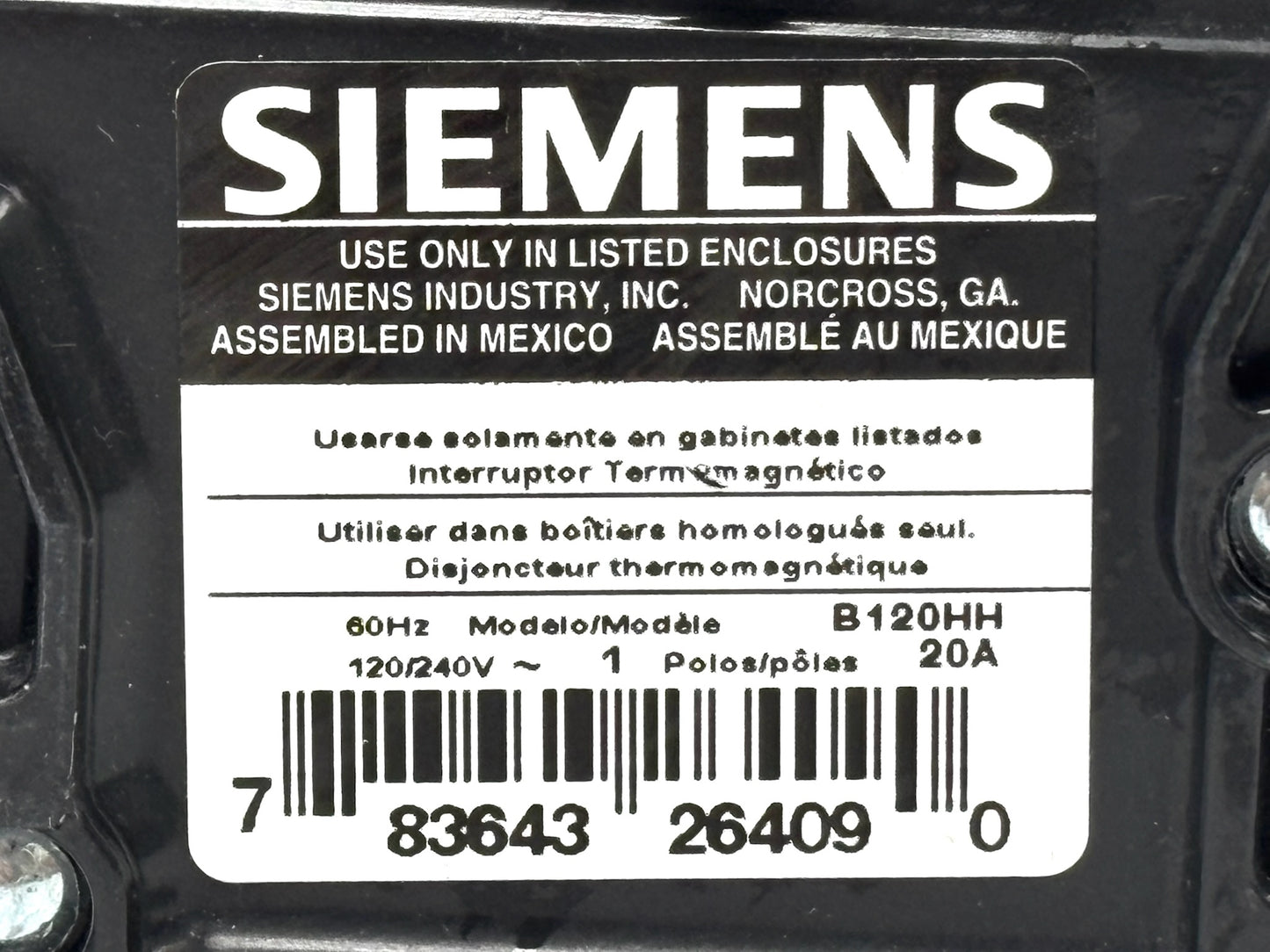 4PK Siemens B120HH 20 A 1‑Pole 120 / 240 V Bolt‑On Molded Case Breaker