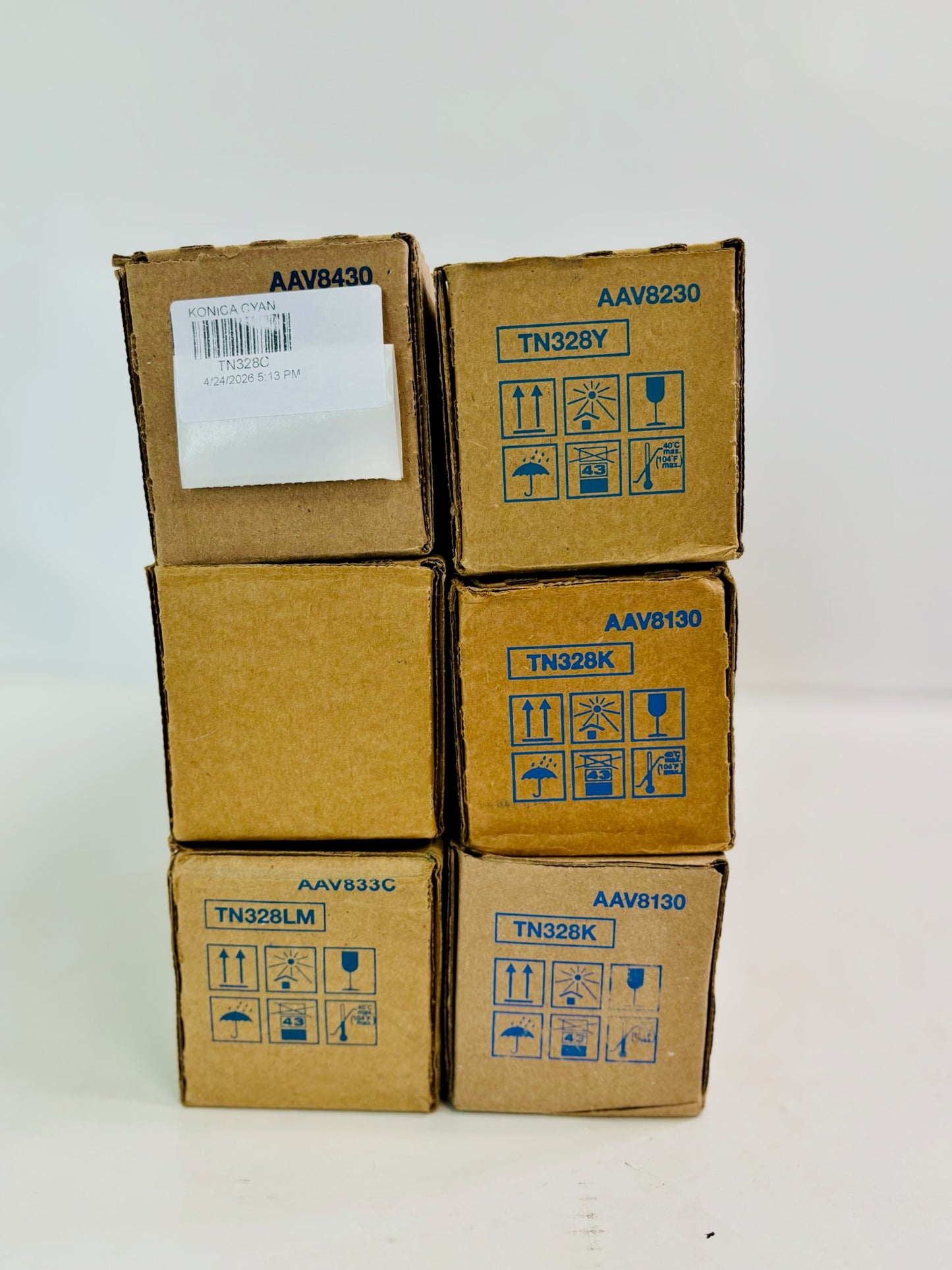 6 Genuine Konica Minolta BH C250i,C300i Cyan, Magenta, Yellow & Black Toner TN328