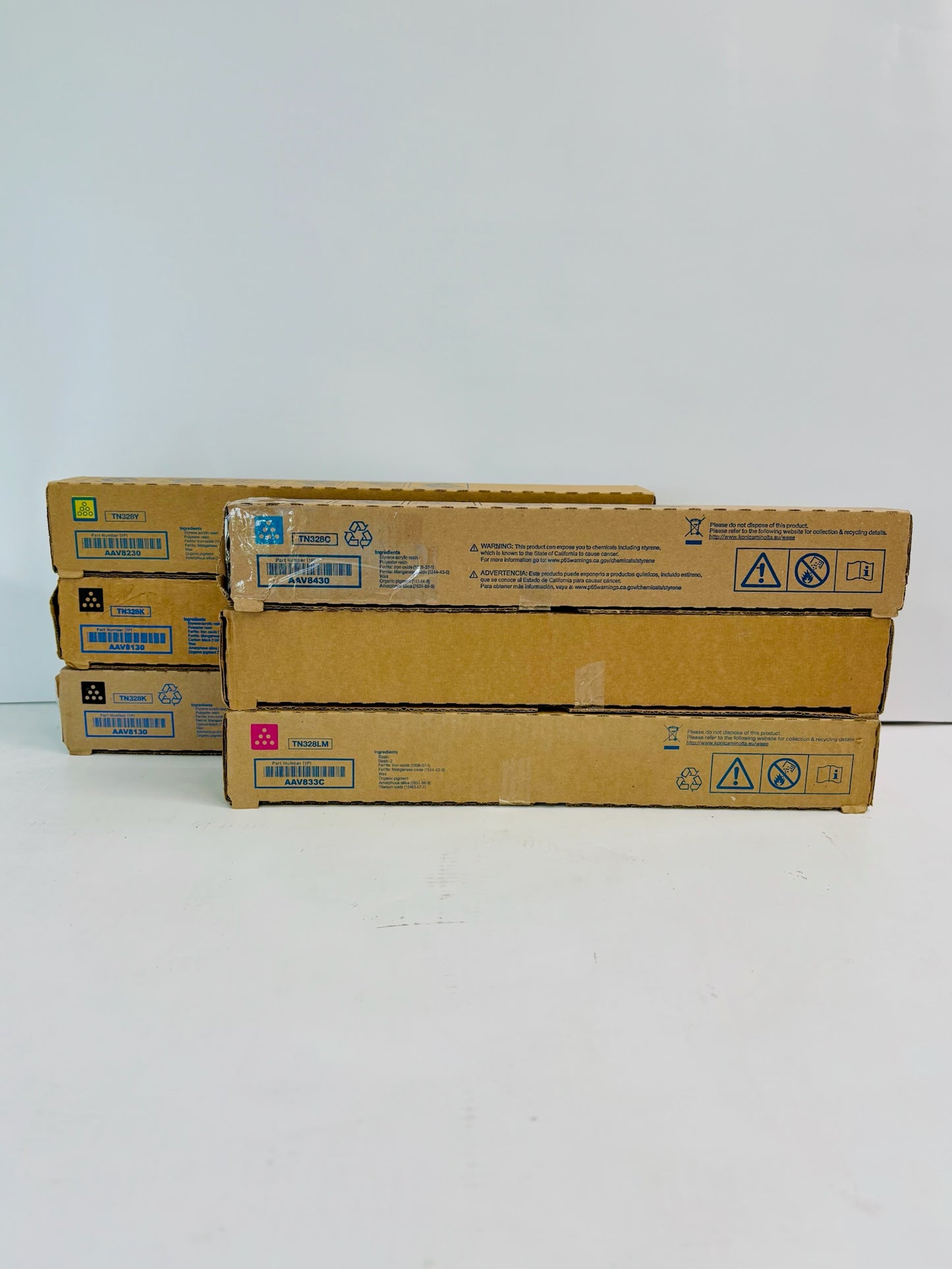 6 Genuine Konica Minolta BH C250i,C300i Cyan, Magenta, Yellow & Black Toner TN328