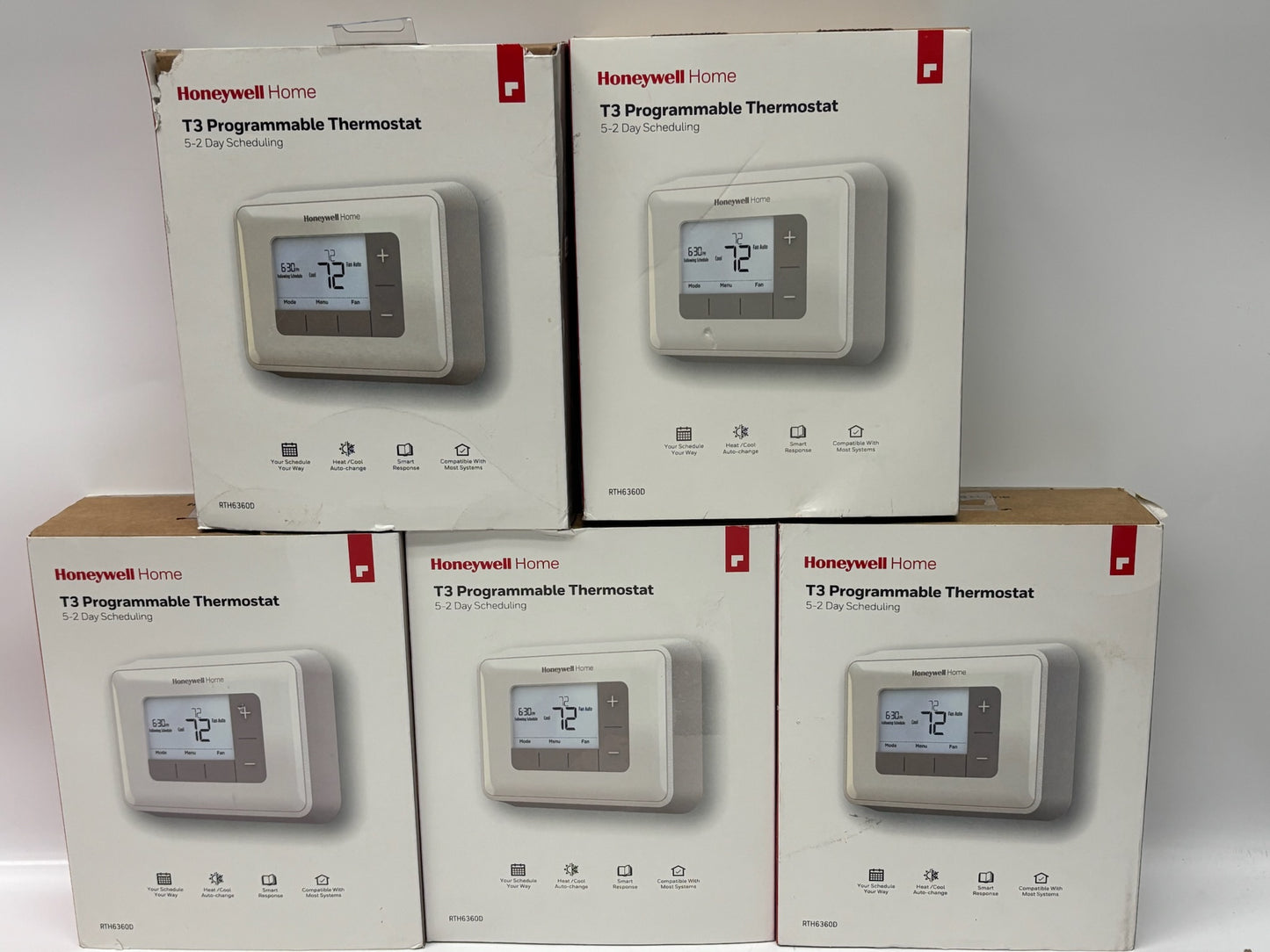 New Open 5PK HoneyWell T3 Programmable Thermostat, 5-2 Day Scheduling