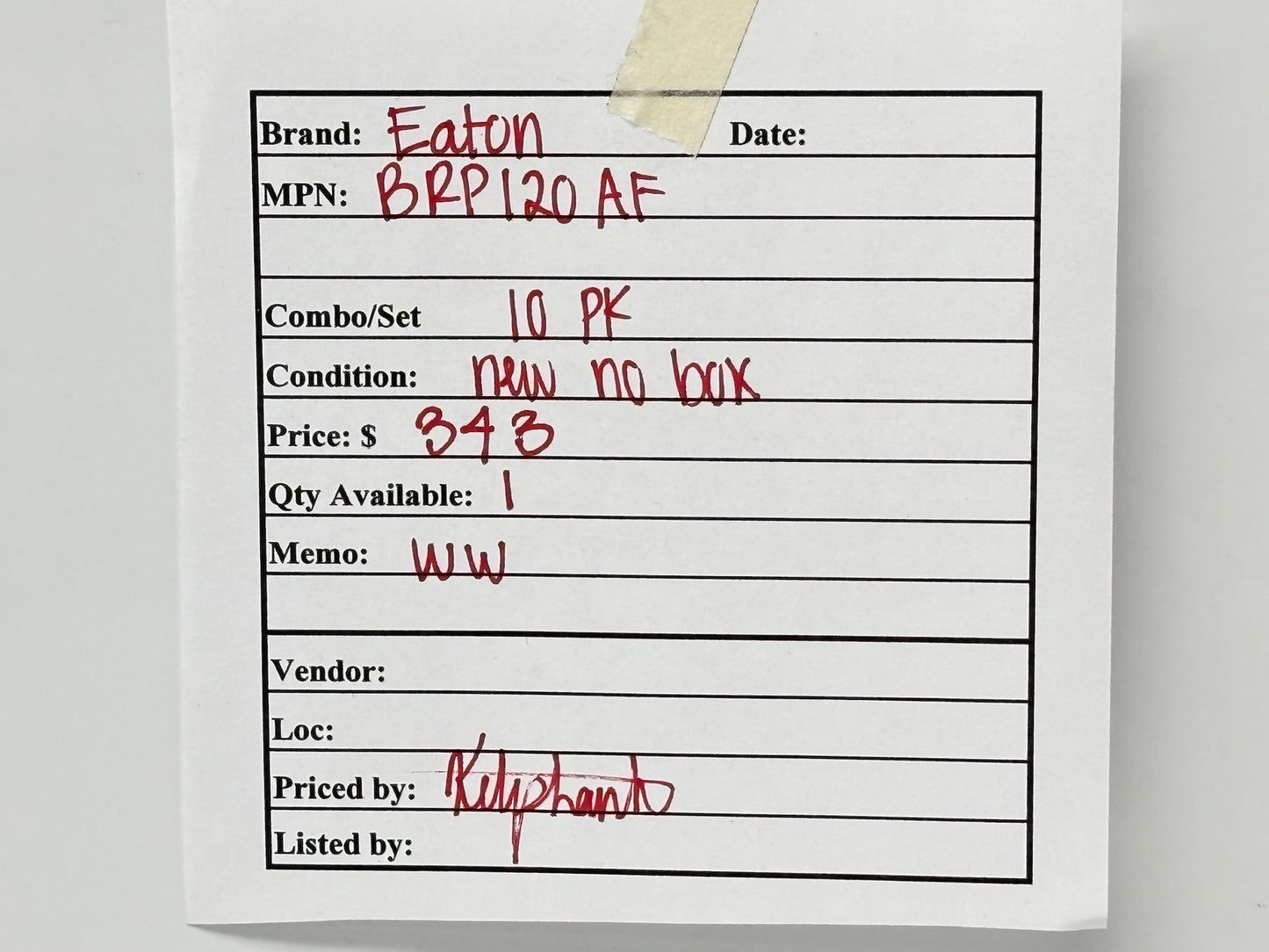 10PK Eaton BRP120AF 20A Single‑Pole Combination AFCI Plug‑On‑Neutral Breaker