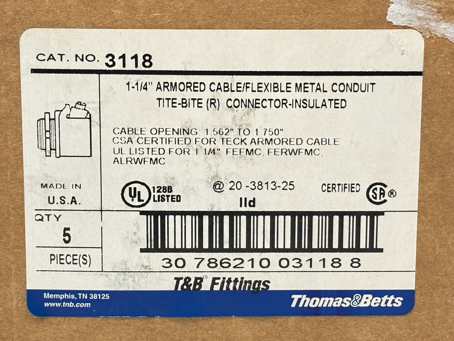 5PK T&B 3118 Insulated Cable Connector