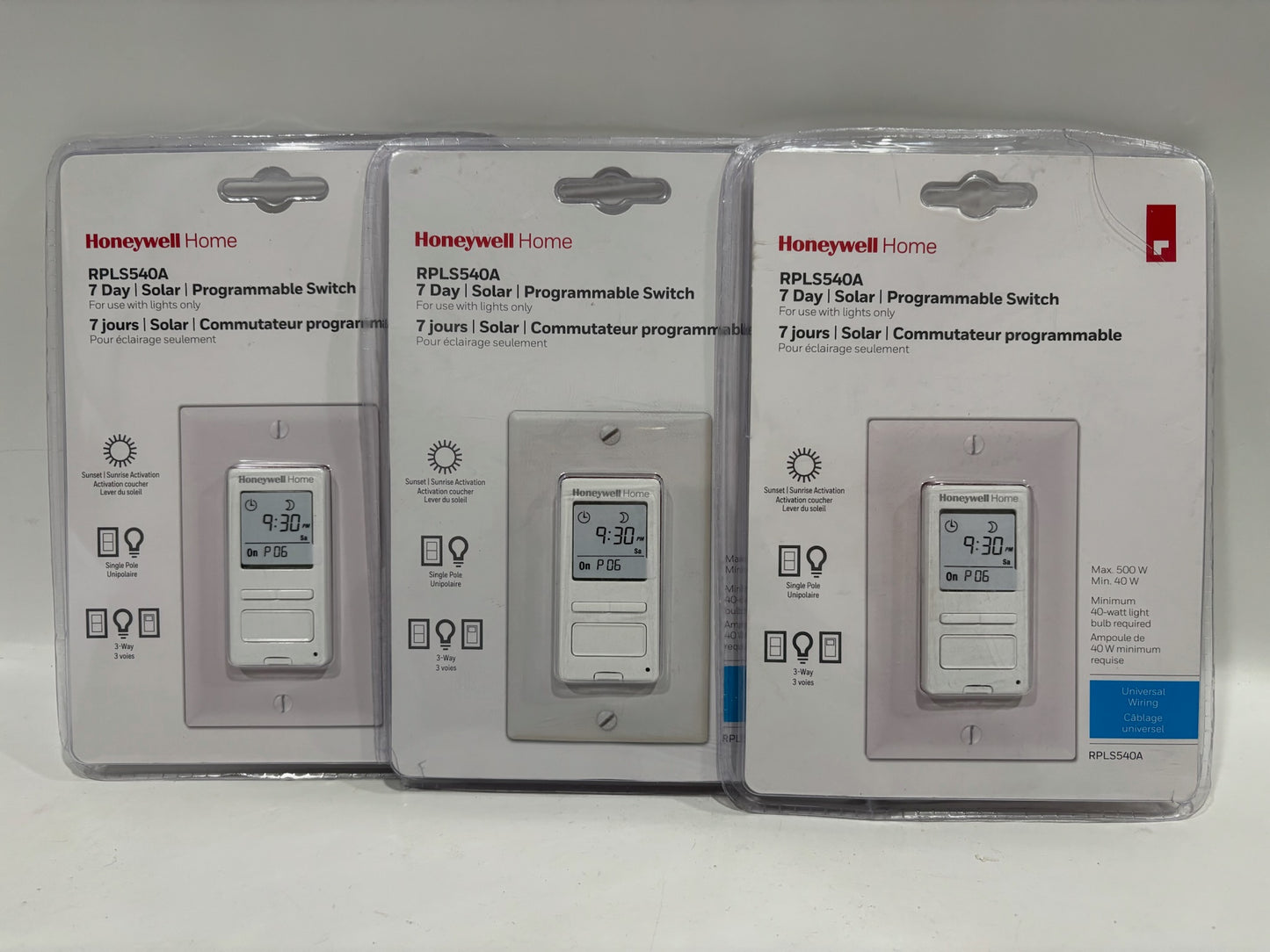 New 3Pk HoneyWell RPLS540A 7-Day Programmable Switch