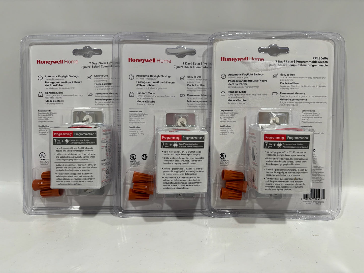 New 3Pk HoneyWell RPLS540A 7-Day Programmable Switch