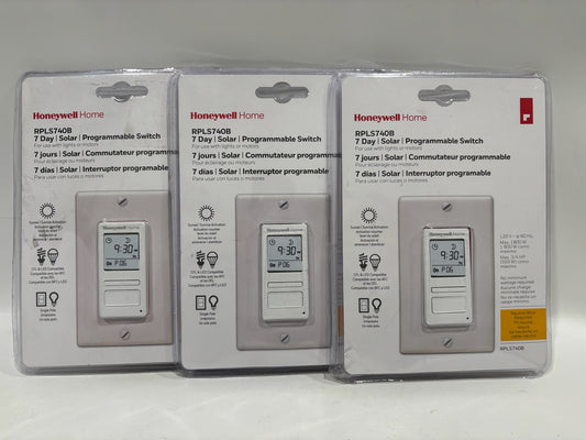New Open 3PK HoneyWell RPLS740B 7-Day Solar Programmable Switch