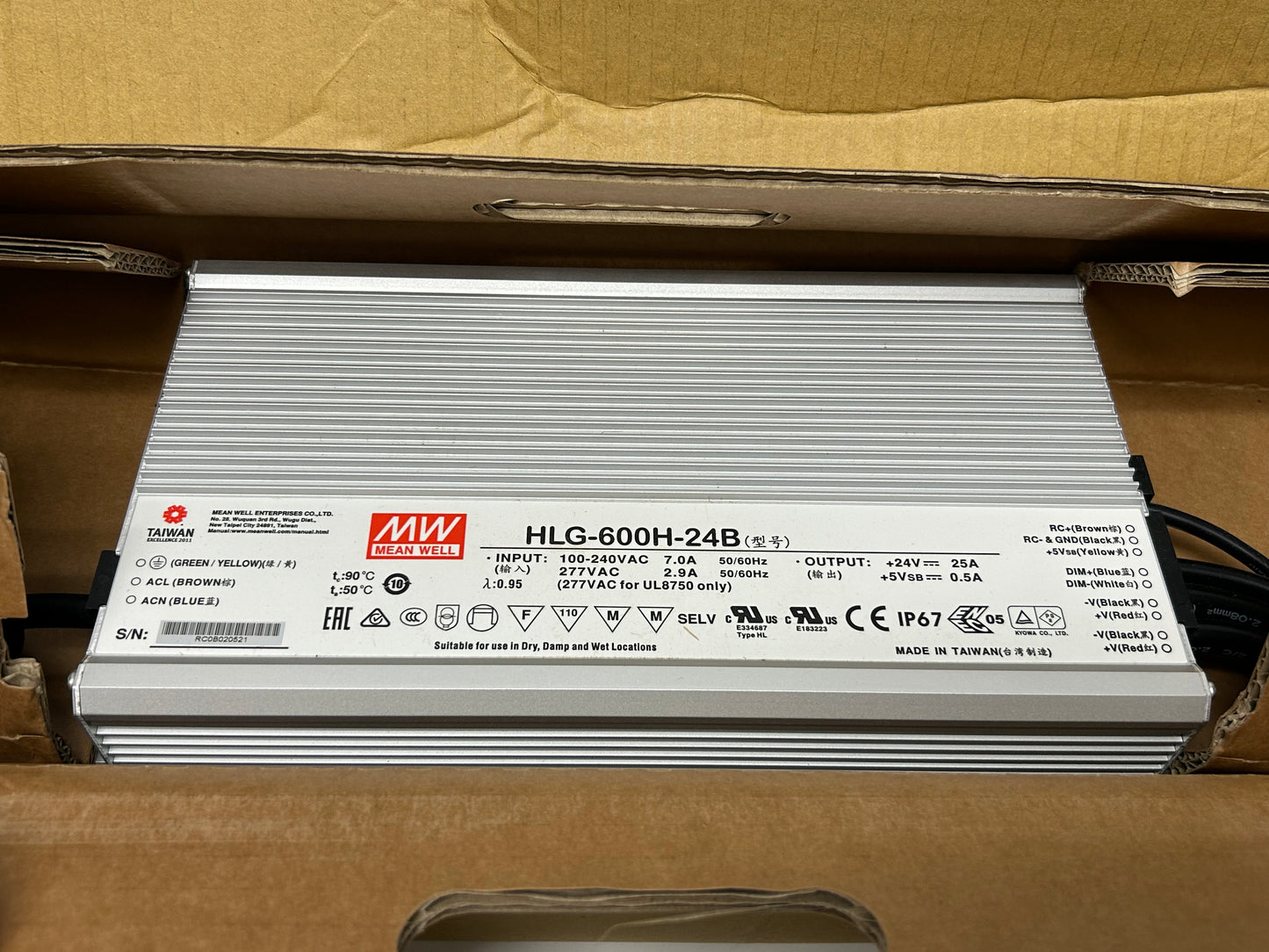 MEAN WELL HLG-600H-24B Power Supply Input 100-240VAC Output +24v