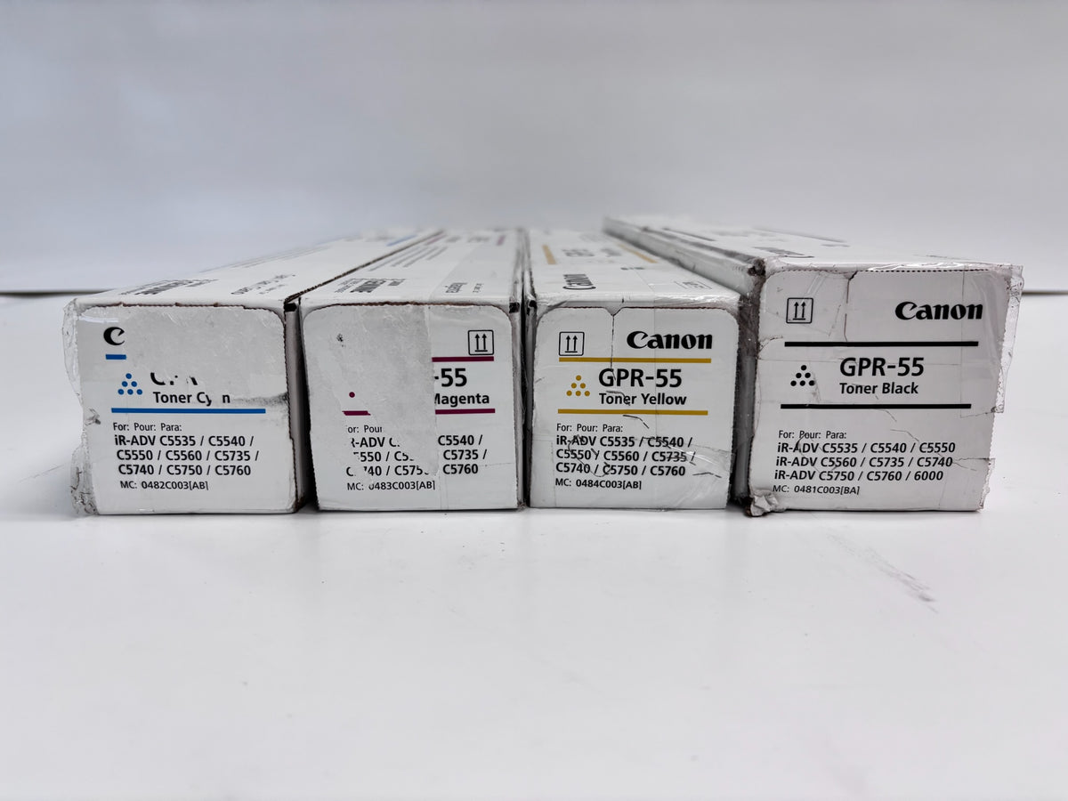 4 Genuine Canon IRAC5540,C5550,C5560 Cyan, Mag, Yellow & Black Toner GPR-55 CMYK