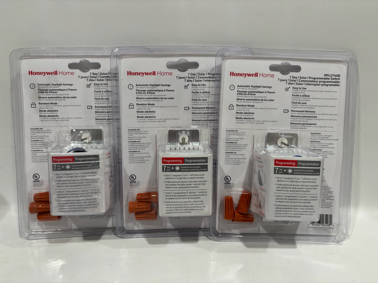 New Open 3PK HoneyWell RPLS740B 7-Day Solar Programmable Switch