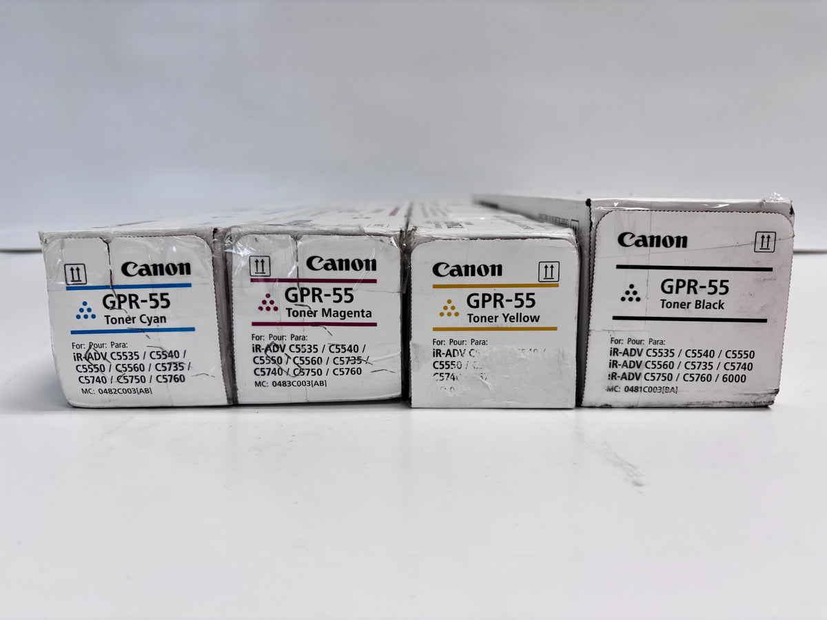 4 Genuine Canon IRAC5540,C5550,C5560 Cyan, Mag, Yellow & Black Toner GPR-55 CMYK