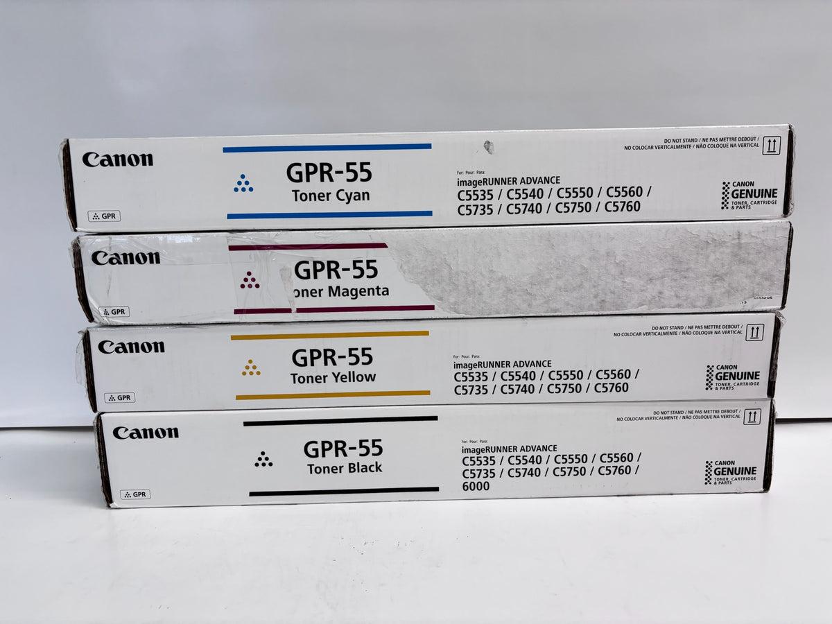 4 Genuine Canon IRAC5540,C5550,C5560 Cyan, Mag, Yellow & Black Toner GPR-55 CMYK