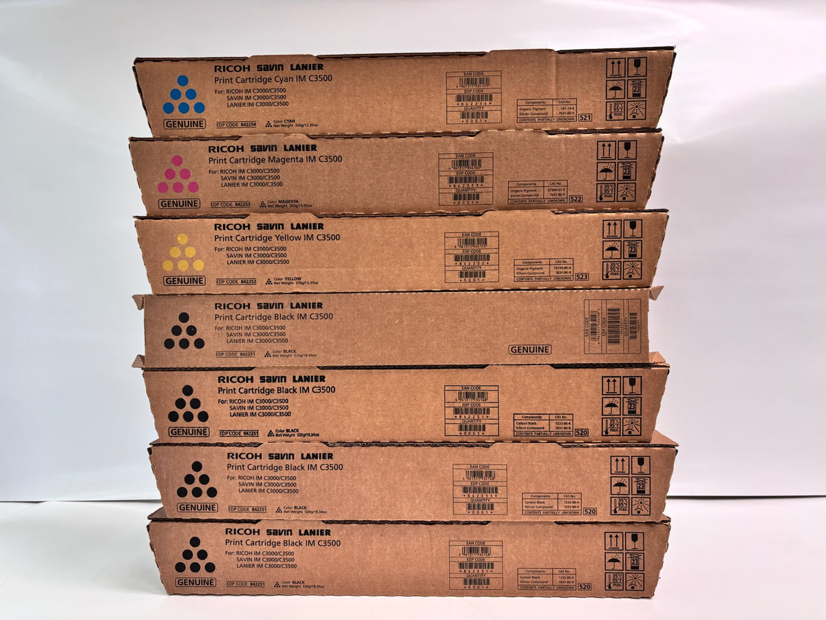 7 Genuine Ricoh IMC3500,C3000 CMYKKKK Toners 842251, 842252, 842253, 842254