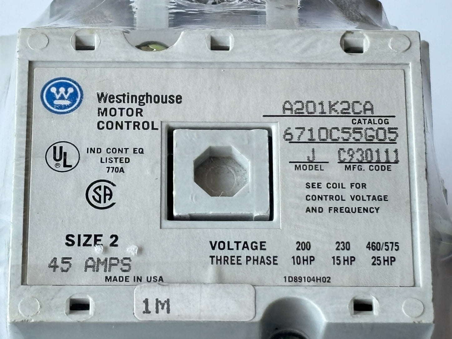 Westinghouse A201K2CA Lighting Contactor 2-Pole 120V Coil NEMA Size 1