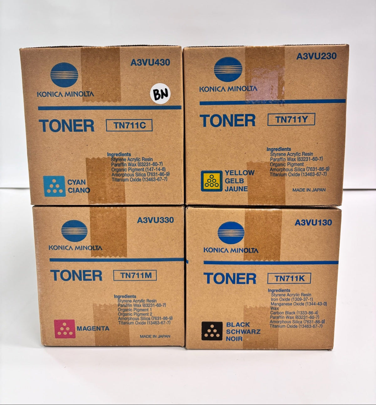 4 Genuine Konica BizC654,C654e,C754 Cyan, Mag, Yellow & Black TN711 CMYK Toner